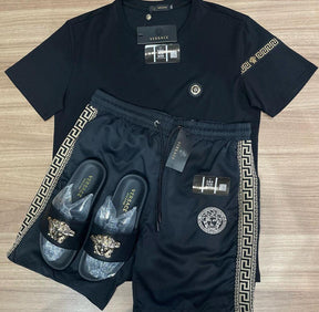 CONJUNTO VERSACE ALL BLACK  (Promoção Esquenta Black Friday) [CAMISA + BERMUDA + CHINELO]