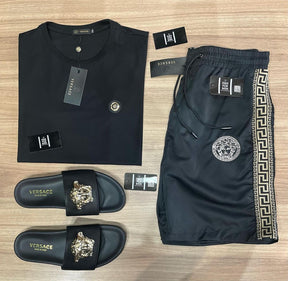 CONJUNTO VERSACE ALL BLACK  (Promoção Esquenta Black Friday) [CAMISA + BERMUDA + CHINELO]